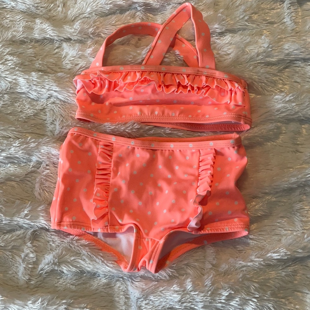 Janie and Jack Bikini 2T Like New Worn Once Peach White Polka Dot